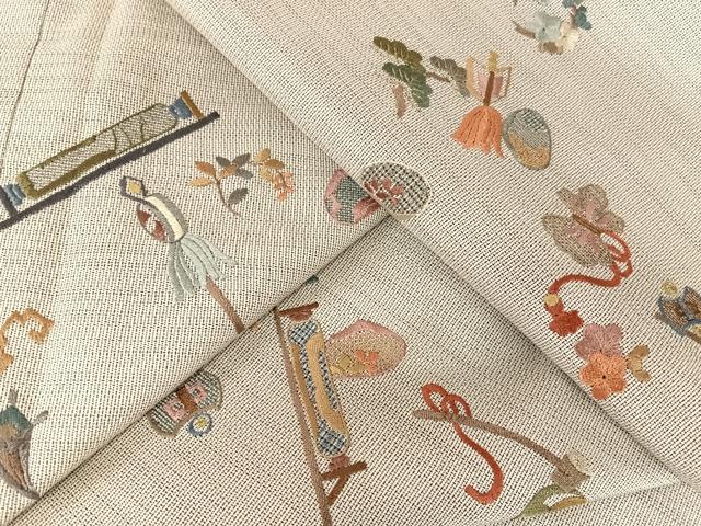 平和屋着物●総刺繍　本場大島紬　訪問着　白大島　吉祥文　金糸　正絹　逸品　未使用　AABB1387np