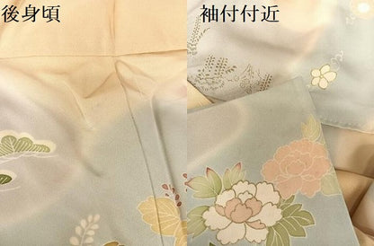 平和屋着物●創業460年・千總 訪問着 駒刺繍 貝桶草花文 暈し染め 金彩 丹後ちりめん 金彩 正絹 逸品 未使用 AABB1397np