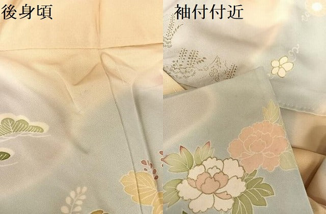 平和屋着物●創業460年・千總 訪問着 駒刺繍 貝桶草花文 暈し染め 金彩 丹後ちりめん 金彩 正絹 逸品 未使用 AABB1397np