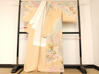 平和屋着物●創業460年・千總 訪問着 駒刺繍 貝桶草花文 暈し染め 金彩 丹後ちりめん 金彩 正絹 逸品 未使用 AABB1397np