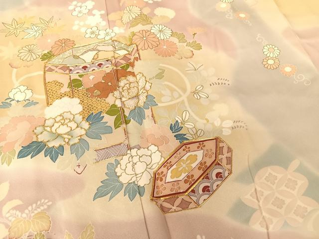 平和屋着物●創業460年・千總 訪問着 駒刺繍 貝桶草花文 暈し染め 金彩 丹後ちりめん 金彩 正絹 逸品 未使用 AABB1397np