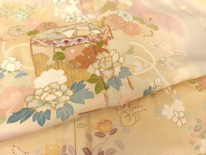 平和屋着物●創業460年・千總 訪問着 駒刺繍 貝桶草花文 暈し染め 金彩 丹後ちりめん 金彩 正絹 逸品 未使用 AABB1397np
