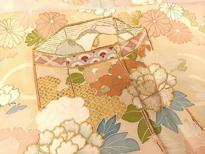 平和屋着物●創業460年・千總 訪問着 駒刺繍 貝桶草花文 暈し染め 金彩 丹後ちりめん 金彩 正絹 逸品 未使用 AABB1397np