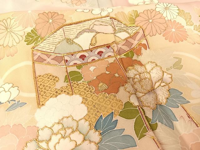 平和屋着物●創業460年・千總 訪問着 駒刺繍 貝桶草花文 暈し染め 金彩 丹後ちりめん 金彩 正絹 逸品 未使用 AABB1397np