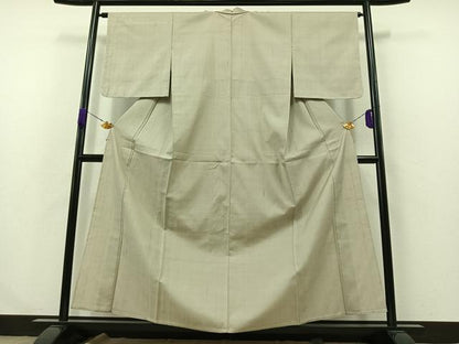 平和屋着物▽上質な紬 単衣 灰白色 正絹 逸品 AABB1401jh