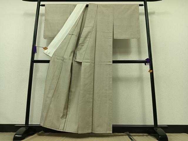 平和屋着物▽上質な紬 単衣 灰白色 正絹 逸品 AABB1401jh