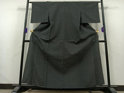 平和屋着物▽本塩沢 単衣 菱文 正絹 逸品 AABB1402jh
