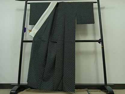平和屋着物▽本塩沢 単衣 菱文 正絹 逸品 AABB1402jh