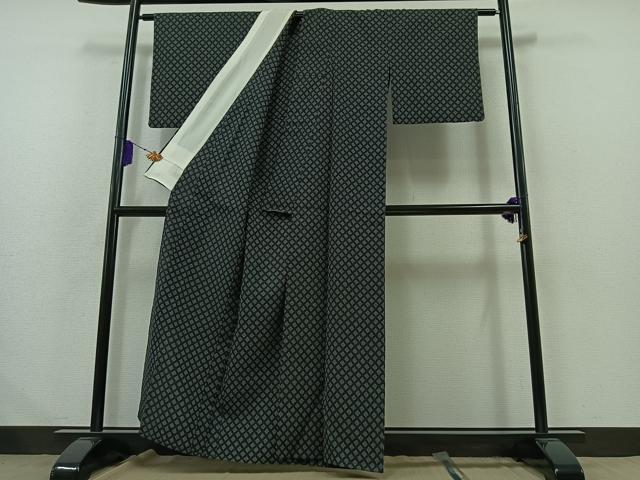 平和屋着物▽本塩沢 単衣 菱文 正絹 逸品 AABB1402jh