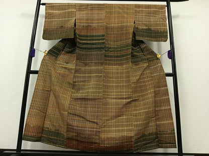 平和屋着物▽訪問着 単衣 紬地 横段文 正絹 逸品 AABB1406jh