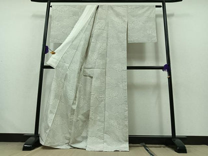 平和屋着物▽本場大島紬 白大島 単衣 120亀甲 雲取り花文 正絹 逸品 AABB1407jh