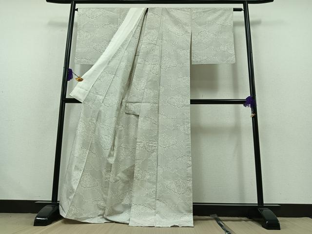 平和屋着物▽本場大島紬 白大島 単衣 120亀甲 雲取り花文 正絹 逸品 AABB1407jh