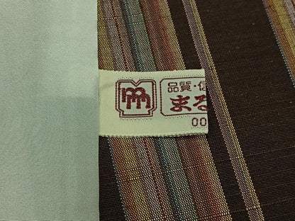平和屋着物▽上質な紬 単衣 縞 まるやま扱い 正絹 逸品 未使用 AABB1408jh