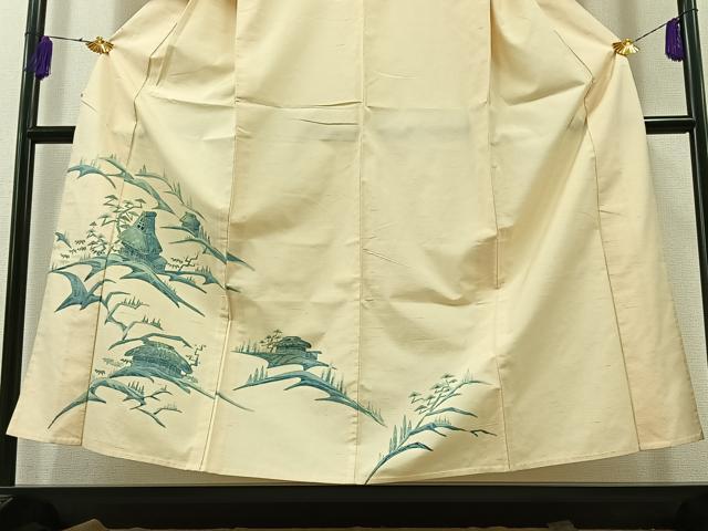 平和屋着物▽訪問着 単衣 紬地 風景文 正絹 逸品 AABB1409jh