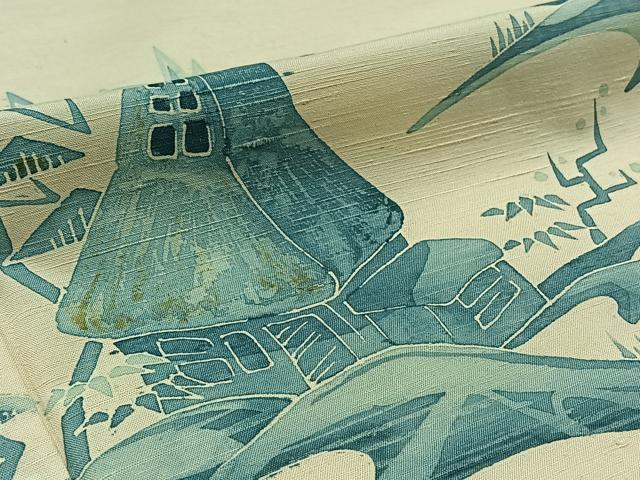 平和屋着物▽訪問着 単衣 紬地 風景文 正絹 逸品 AABB1409jh