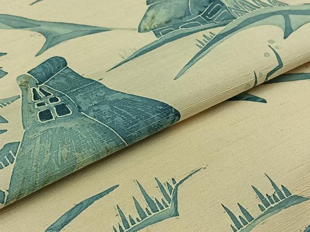 平和屋着物▽訪問着 単衣 紬地 風景文 正絹 逸品 AABB1409jh