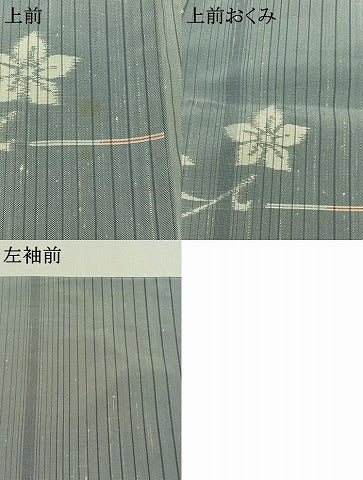 平和屋着物▽上質な紬 単衣 草花文 正絹 逸品 AABB1410jh