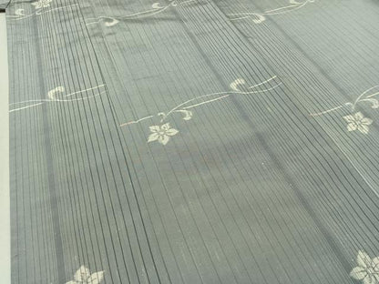 平和屋着物▽上質な紬 単衣 草花文 正絹 逸品 AABB1410jh