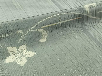 平和屋着物▽上質な紬 単衣 草花文 正絹 逸品 AABB1410jh