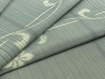 平和屋着物▽上質な紬 単衣 草花文 正絹 逸品 AABB1410jh