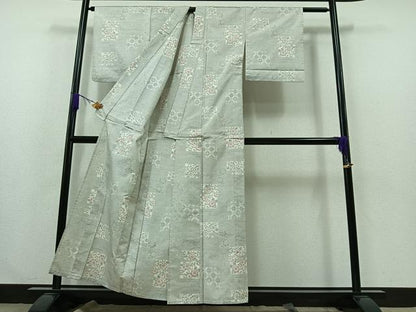 平和屋着物▽本場大島紬 白大島 単衣 120亀甲 吉祥色紙花文 正絹 逸品 AABB1411jh