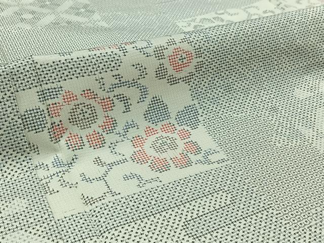 平和屋着物▽本場大島紬 白大島 単衣 120亀甲 吉祥色紙花文 正絹 逸品 AABB1411jh
