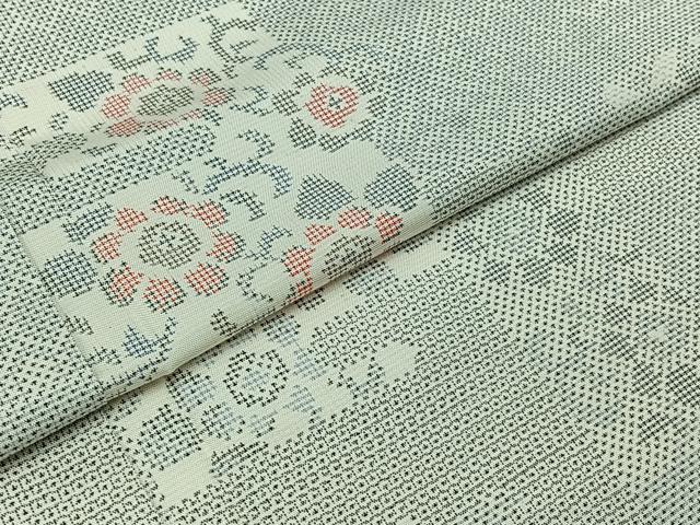 平和屋着物▽本場大島紬 白大島 単衣 120亀甲 吉祥色紙花文 正絹 逸品 AABB1411jh