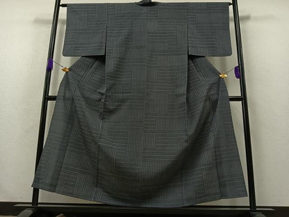 平和屋着物▽本塩沢 単衣 幾何学文様 正絹 逸品 AABB1413jh