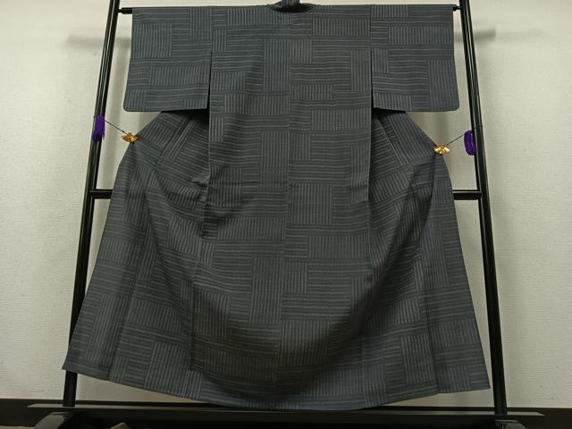 平和屋着物▽本塩沢 単衣 幾何学文様 正絹 逸品 AABB1413jh