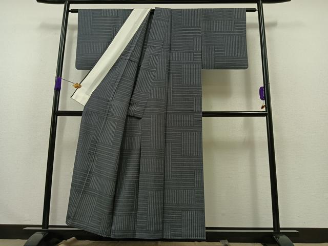 平和屋着物▽本塩沢 単衣 幾何学文様 正絹 逸品 AABB1413jh