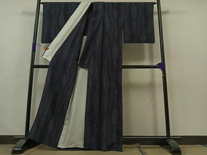 平和屋着物▽上質な紬 単衣 80亀甲 立涌文 正絹 逸品 AABB1415jh