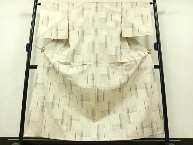 平和屋着物▽上質な紬 単衣 色紙重ね文 正絹 逸品 AABB1417jh