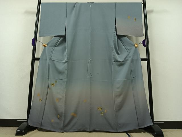 平和屋着物▽訪問着 単衣 刺繍 花鳥文 暈し染め 金彩 金銀糸 正絹 逸品 AABB1418jh