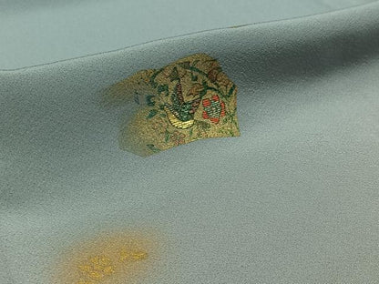 平和屋着物▽訪問着 単衣 刺繍 花鳥文 暈し染め 金彩 金銀糸 正絹 逸品 AABB1418jh