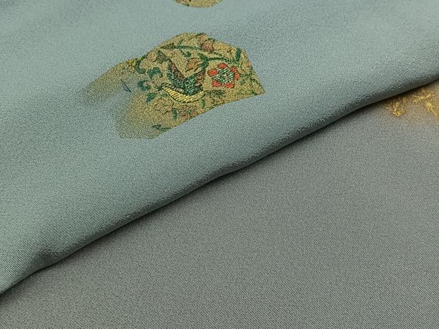 平和屋着物▽訪問着 単衣 刺繍 花鳥文 暈し染め 金彩 金銀糸 正絹 逸品 AABB1418jh