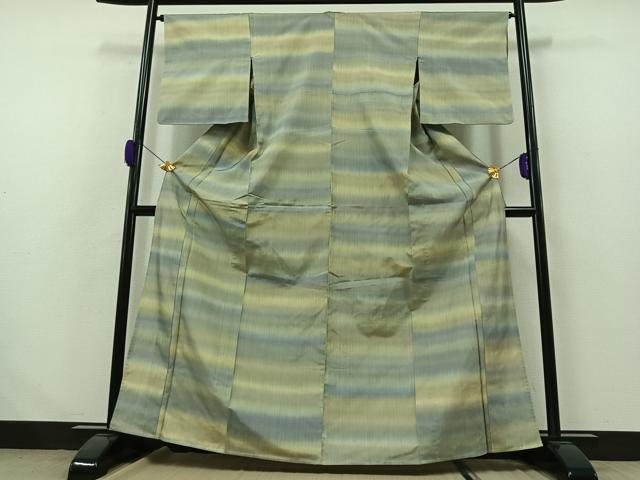 平和屋着物▽上質な紬 単衣 横段文 正絹 逸品 AABB1419jh