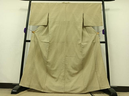 平和屋着物▽本塩沢 単衣 110亀甲 斜縞 正絹 逸品 AABB1420jh