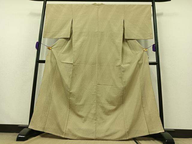 平和屋着物▽本塩沢 単衣 110亀甲 斜縞 正絹 逸品 AABB1420jh