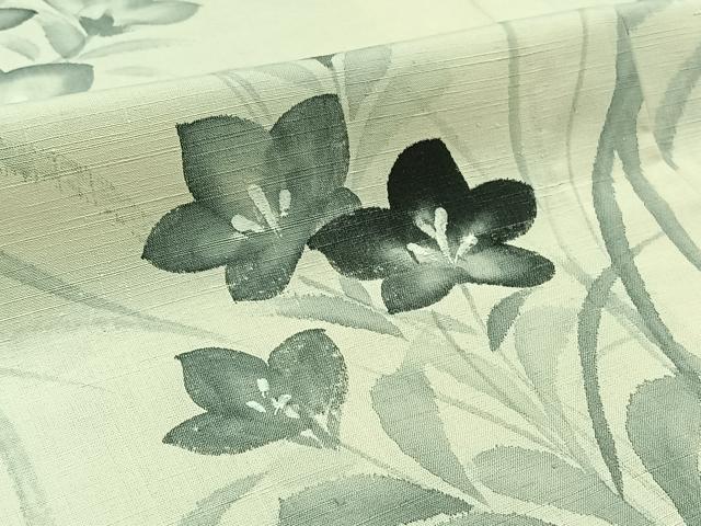 平和屋着物▽訪問着　単衣　紬地　手描き　草花文　正絹　逸品　AABB1421jh