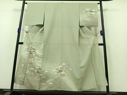 平和屋着物▽訪問着 単衣 飛鶴立波風景文 暈し染め 金彩 正絹 逸品 AABB1423jh