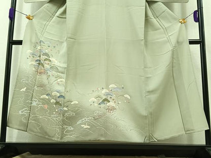 平和屋着物▽訪問着 単衣 飛鶴立波風景文 暈し染め 金彩 正絹 逸品 AABB1423jh