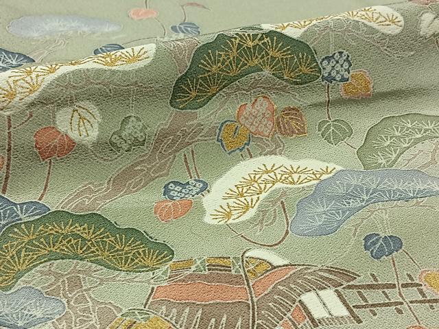 平和屋着物▽訪問着 単衣 飛鶴立波風景文 暈し染め 金彩 正絹 逸品 AABB1423jh