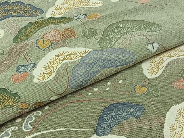 平和屋着物▽訪問着 単衣 飛鶴立波風景文 暈し染め 金彩 正絹 逸品 AABB1423jh