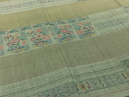 平和屋着物▽訪問着 単衣 紬地 横段花文 正絹 逸品 AABB1424jh
