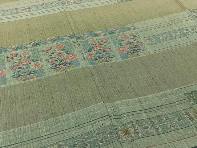 平和屋着物▽訪問着 単衣 紬地 横段花文 正絹 逸品 AABB1424jh