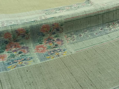 平和屋着物▽訪問着 単衣 紬地 横段花文 正絹 逸品 AABB1424jh