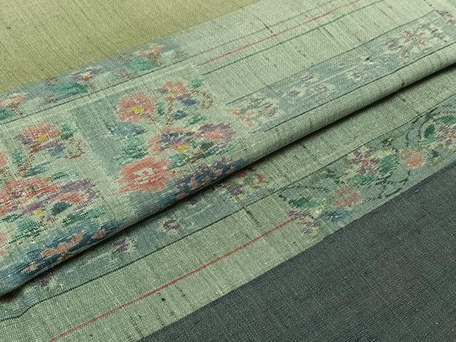 平和屋着物▽訪問着 単衣 紬地 横段花文 正絹 逸品 AABB1424jh