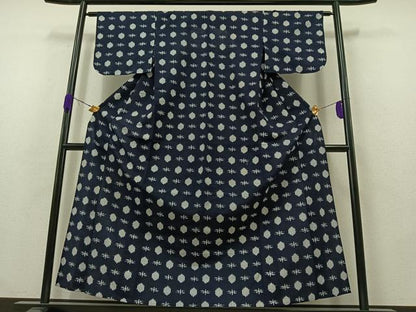 平和屋着物▽上質な紬　単衣　絣柄　正絹　逸品　AABB1425jh