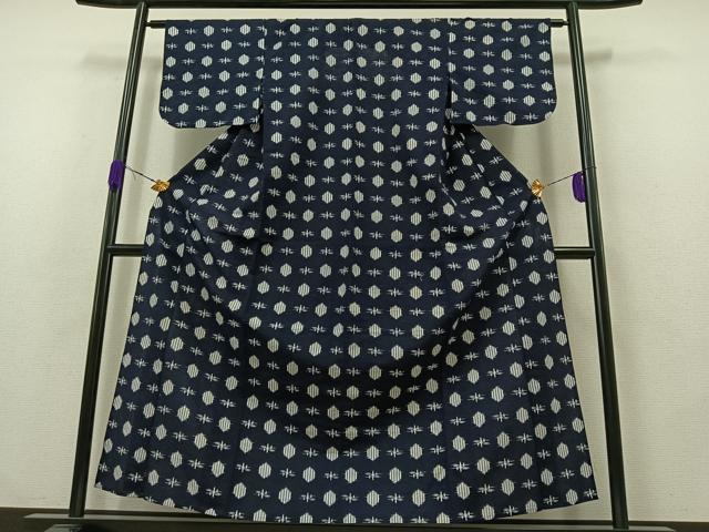 平和屋着物▽上質な紬　単衣　絣柄　正絹　逸品　AABB1425jh