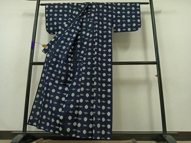 平和屋着物▽上質な紬　単衣　絣柄　正絹　逸品　AABB1425jh
